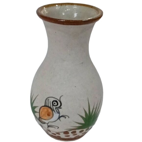 Vintage Tonala Mexico Vase‎ Bird Pattern Sandstone Stoneware Handpainted - Picture 1 of 6